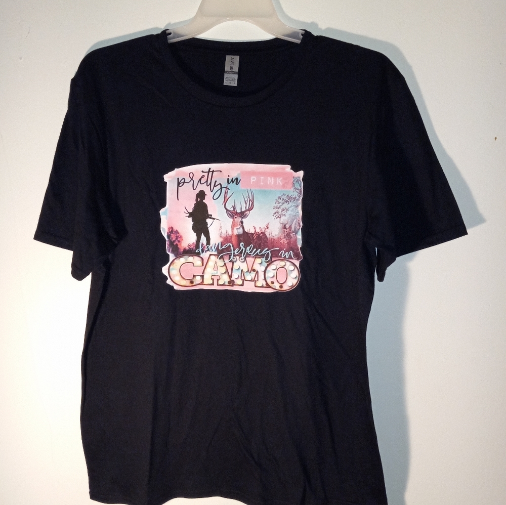 Pretty in Pink-Dangerous in Camo Large Tshirt